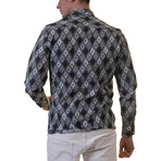 Greek Pattern Reversible Cuff Long-Sleeve Button-Down Shirt // Black + White (L)