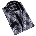 Greek Pattern Reversible Cuff Long-Sleeve Button-Down Shirt // Black + White (5XL)