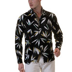 Leaves Reversible Cuff Long-Sleeve Button-Down Shirt // Black + Multicolor (M)