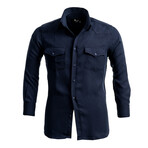 Reversible Cuff Long-Sleeve Button-Down Shirt // Solid Navy Blue (L)