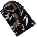 Leaves Reversible Cuff Long-Sleeve Button-Down Shirt // Black + Multicolor (4XL)