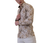 Floral Reversible Cuff Button-Down Shirt // White + Brown (5XL)