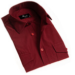 Reversible Cuff Long-Sleeve Button-Down Shirt // Solid Burgundy (L)