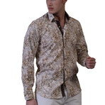 Floral Reversible Cuff Button-Down Shirt // White + Brown (5XL)