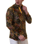 Leaves Reversible Cuff Long-Sleeve Button-Down Shirt // Black + Yellow + Multicolor (L)