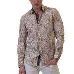 Floral Reversible Cuff Button-Down Shirt // White + Brown (5XL)