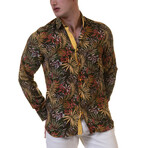 Leaves Reversible Cuff Long-Sleeve Button-Down Shirt // Black + Yellow + Multicolor (XS)