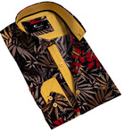 Leaves Reversible Cuff Long-Sleeve Button-Down Shirt // Black + Yellow + Multicolor (5XL)