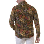Leaves Reversible Cuff Long-Sleeve Button-Down Shirt // Black + Yellow + Multicolor (M)