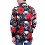 Skulls Reversible Cuff Long-Sleeve Button-Down Shirt // Black + Red + White (2XL)