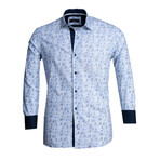 Pineapples Reversible Cuff Long-Sleeve Button-Down Shirt // Blue (XL)