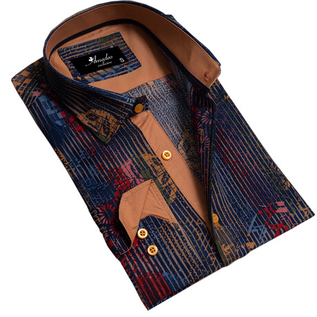 Stripes Reversible Cuff Button-Down Shirt // Navy Blue + Multicolor (S)