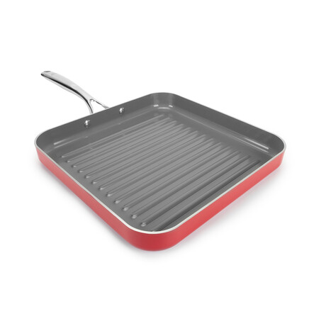 EaZy MealZ Non-Stick Square Grill Pan XL // 12″ (Red)