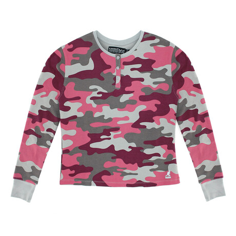 Women's Waffle Knit Long Sleeve Henley // Pink Camo (XS)