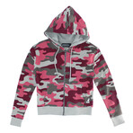 Women's Waffle Knit Full Zip Hoodie // Pink Camo (S)