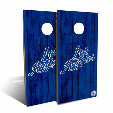 Los Angeles Blue White Solid Wood Baseball Backyard // Cornhole Board Set