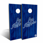 Los Angeles Blue White Solid Wood Baseball Backyard // Cornhole Board Set