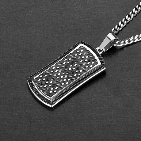 Antiqued Textured Stainless Steel Dog Tag Pendant Necklace // 24"