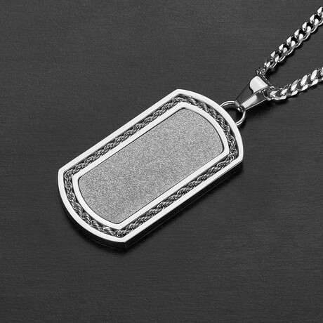 Rope Chain Inlay + Sandblasted Finish Stainless Steel Dog Tag Necklace // 24"