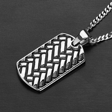 Textured Stainless Steel Dog Tag Necklace // 24"