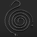 Polished Black Plated Stainless Steel Box Chain Set // Bracelet + Necklace Set // 8.5" + 24"