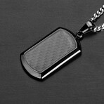 Black Carbon Fiber Inlay Black Plated Stainless Steel Dog Tag // 24"