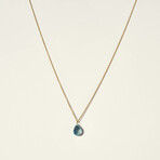 14K Gold Blue Topaz Drop Necklace