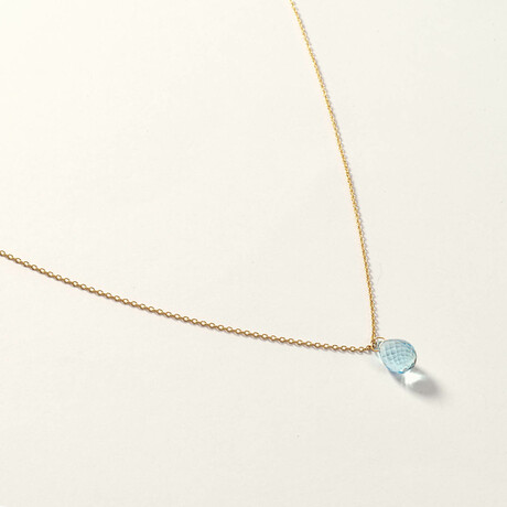 14K Gold Blue Topaz Drop Necklace