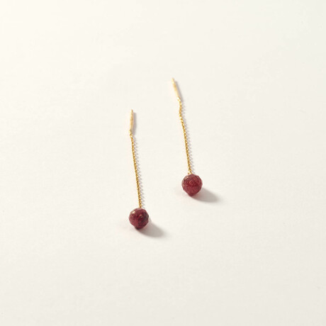 14K Gold Ruby Chain Drop Earring