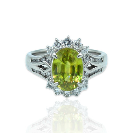 Platinum Diamond + Sphene Ring // Ring Size: 6.5 // Pre-Owned