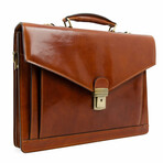 The Magus // Classic Design Full Grain Italian Leather Briefcase // Cognac Brown