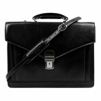 The Magus // Classic Design Full Grain Italian Leather Briefcase // Black