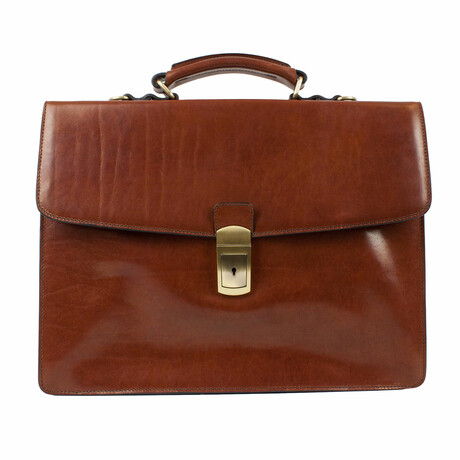 Arthur // Single Compartment Leather Briefcase // Amber