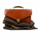 The Magus // Classic Design Full Grain Italian Leather Briefcase // Cognac Brown