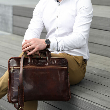 Brave New World // Leather Briefcase // Dark Brown