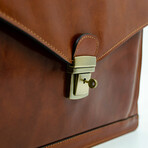 The Magus // Classic Design Full Grain Italian Leather Briefcase // Cognac Brown