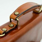 The Magus // Classic Design Full Grain Italian Leather Briefcase // Cognac Brown