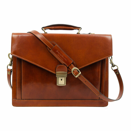 The Magus // Classic Design Full Grain Italian Leather Briefcase // Cognac Brown