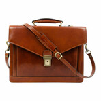 The Magus // Classic Design Full Grain Italian Leather Briefcase // Cognac Brown