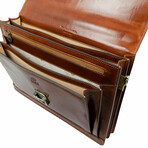 The Magus // Classic Design Full Grain Italian Leather Briefcase // Cognac Brown