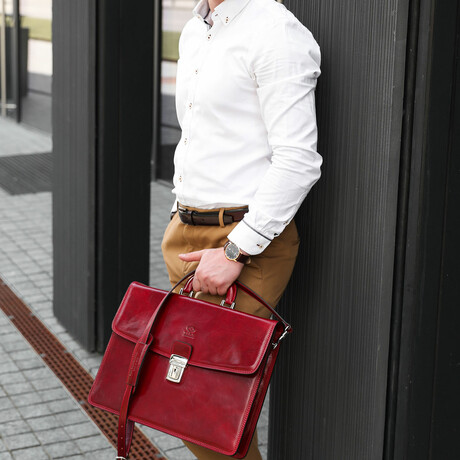 The Sound of the Mountain // Leather Briefcase // Red