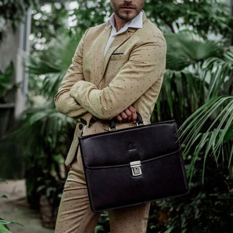 The Sound of the Mountain // Leather Briefcase // Black