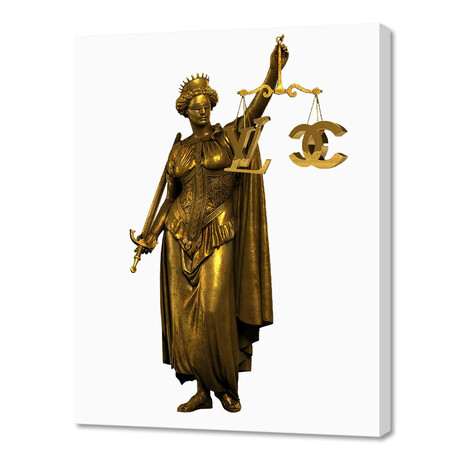 CHANEL OR LOUIS VUITON / LADY OF JUSTICE (10"H x 8"W x 0.75"D)