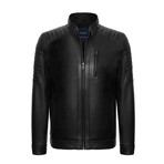 Slim Fit // Mock Neck Racer Leather Jacket // Black (L)