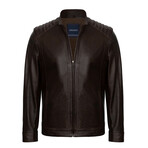 Quilted Shoulders Mock Neck Jacket // Brown (L)