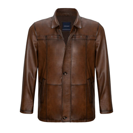 Regular Fit // Cattleman Contrast Seams Leather Jacket // Chestnut (S)