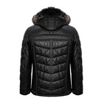 Quilted Plush Collar Jacket // Black (XL)