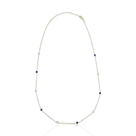 14K Yellow Gold Diamond + Sapphire Station Necklace // 18" // Pre-Owned