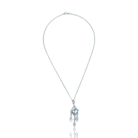 18K White Gold Diamond + Aquamarine Pendant Necklace // 16" // Pre-Owned