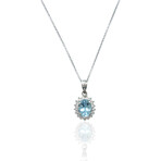 Platinum Diamond + Aquamarine Pendant Necklace // 16" // Pre-Owned